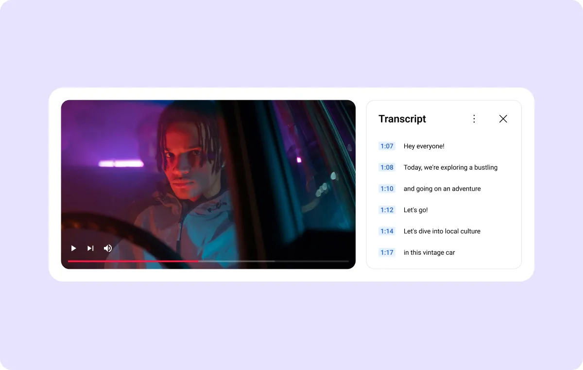 Captura de tela de um vídeo do YouTube exibindo a transcrição do vídeo ao lado.