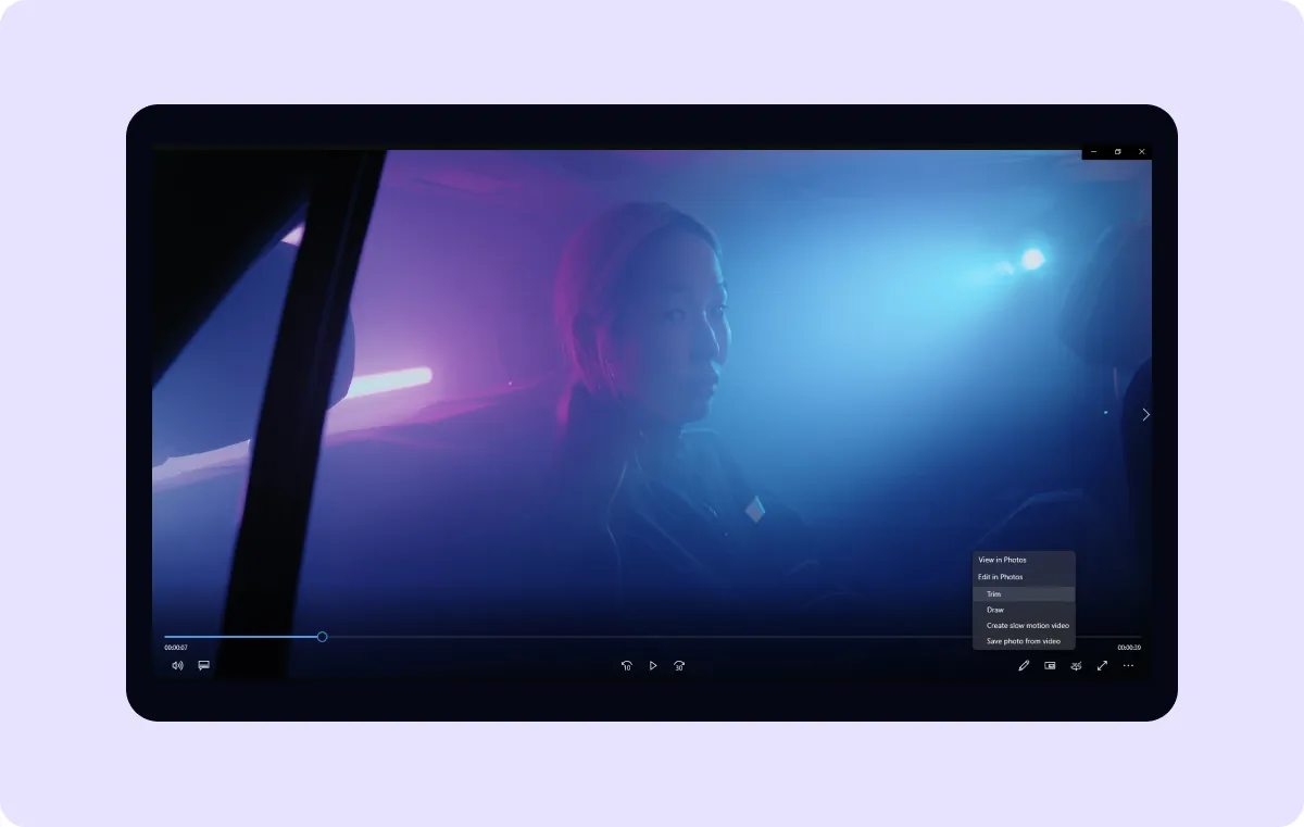 Screenshot of the video in the Photos app, highlighting the option to trim video