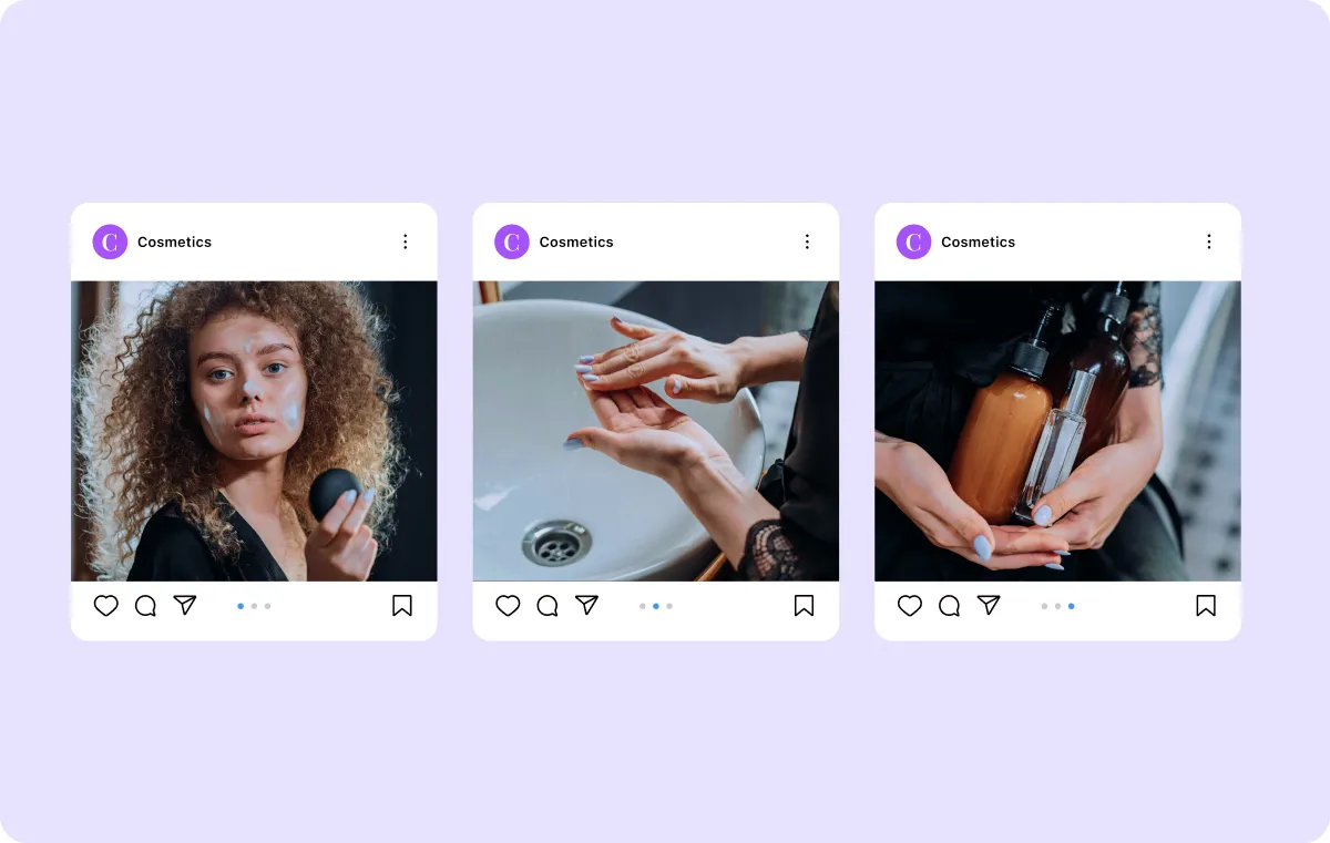 Graphic design with a sequence of images representing an Instagram carousel post on a mobile phone.
