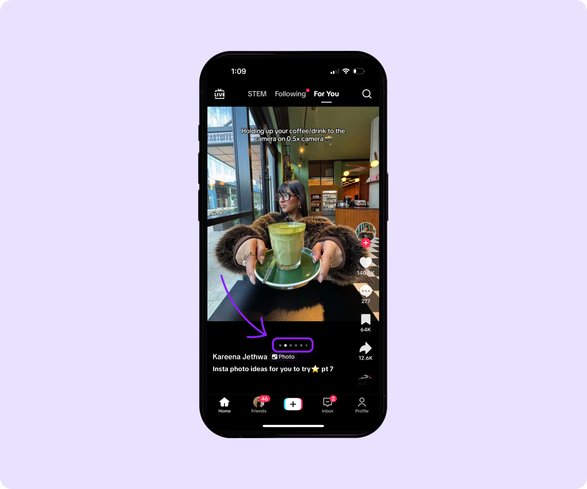 A graphic design featuring a smartphone displaying TikTok’s Photo Swipe example.