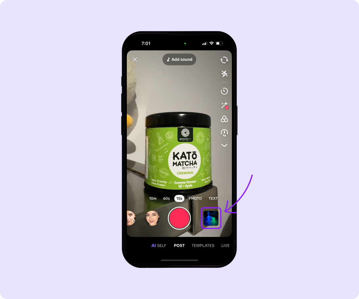 A graphic design featuring a smartphone displaying TikTok’s upload button.