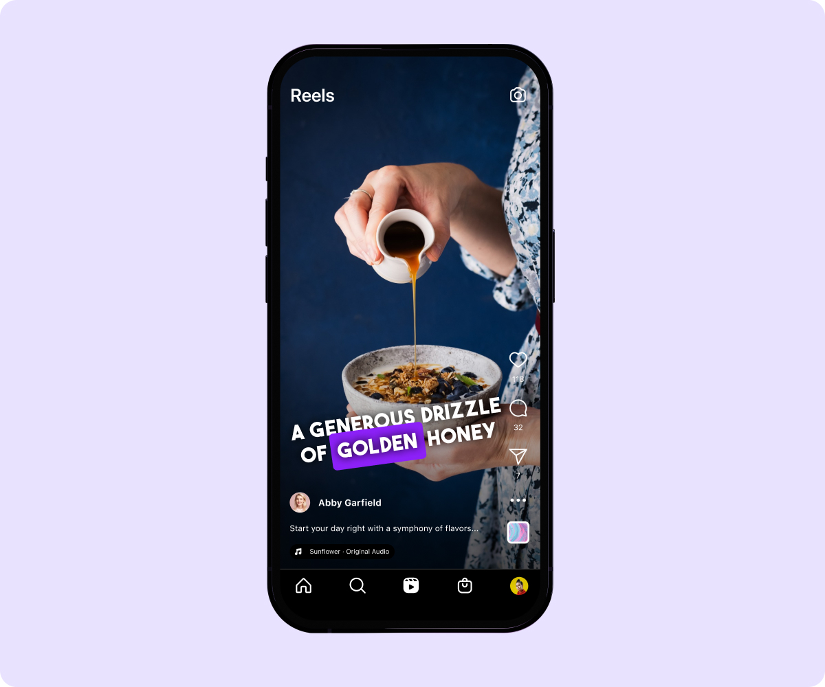 iPhone exibindo um Instagram Reel com legendas estéticas