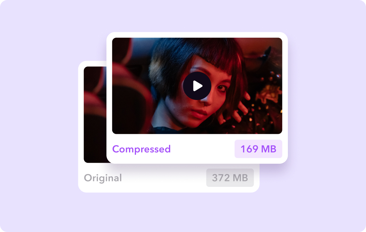 Two video files showing the size difference in MB between the original and the compressed video.