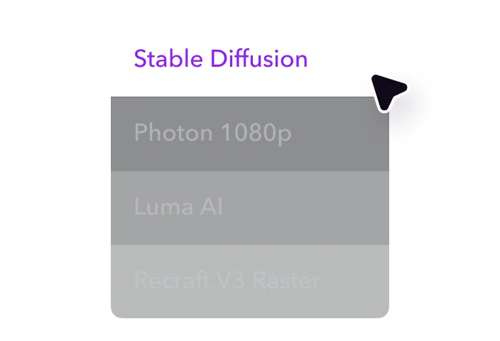 Um cursor selecionando o modelo Stable Diffusion AI Generator de uma lista de modelos de geração de imagens de IA.