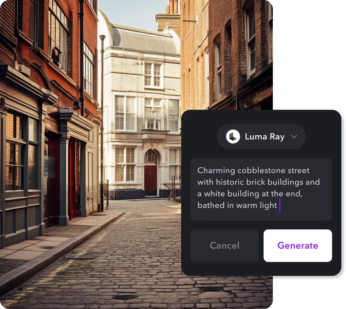  An AI-generated video created from a text prompt, with a "Generate" button visible.