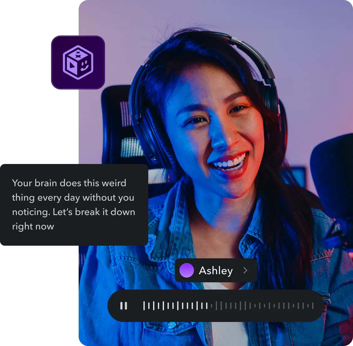 A mobile phone with an AI voice and a prompt box with text overlaying it.