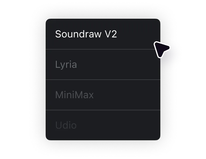 A cursor selects the AI Music Generator from Text from a list of AI tools.