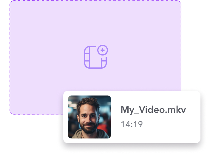 Upload interface showing a video file named “My_video.mkv” with a thumbnail preview.