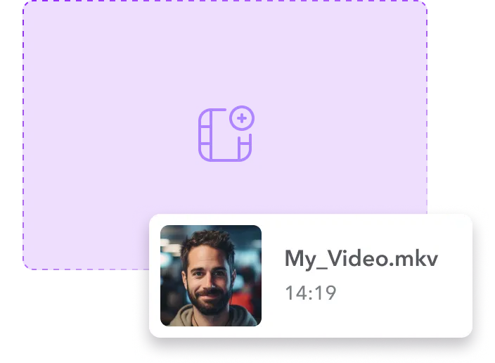Upload interface showing a video file named “My_video.mkv” with a thumbnail preview.