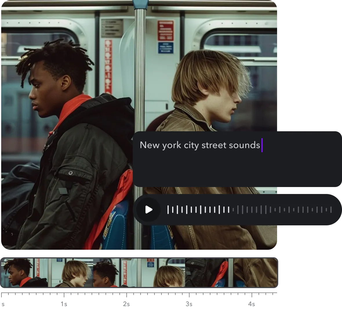 AI-generated New York City sound with a prompt box and two people in the background.