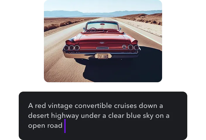 A prompt box with text and a video of a car being generated