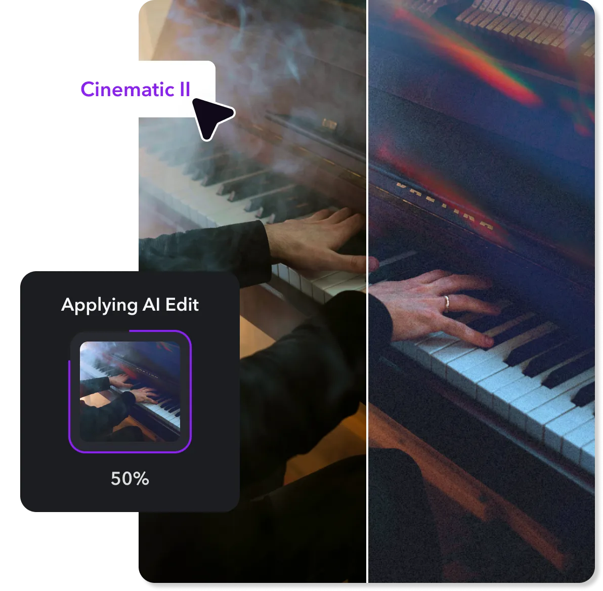Um quadro de vídeo com um filtro de falhas em uma plataforma de edição de vídeo