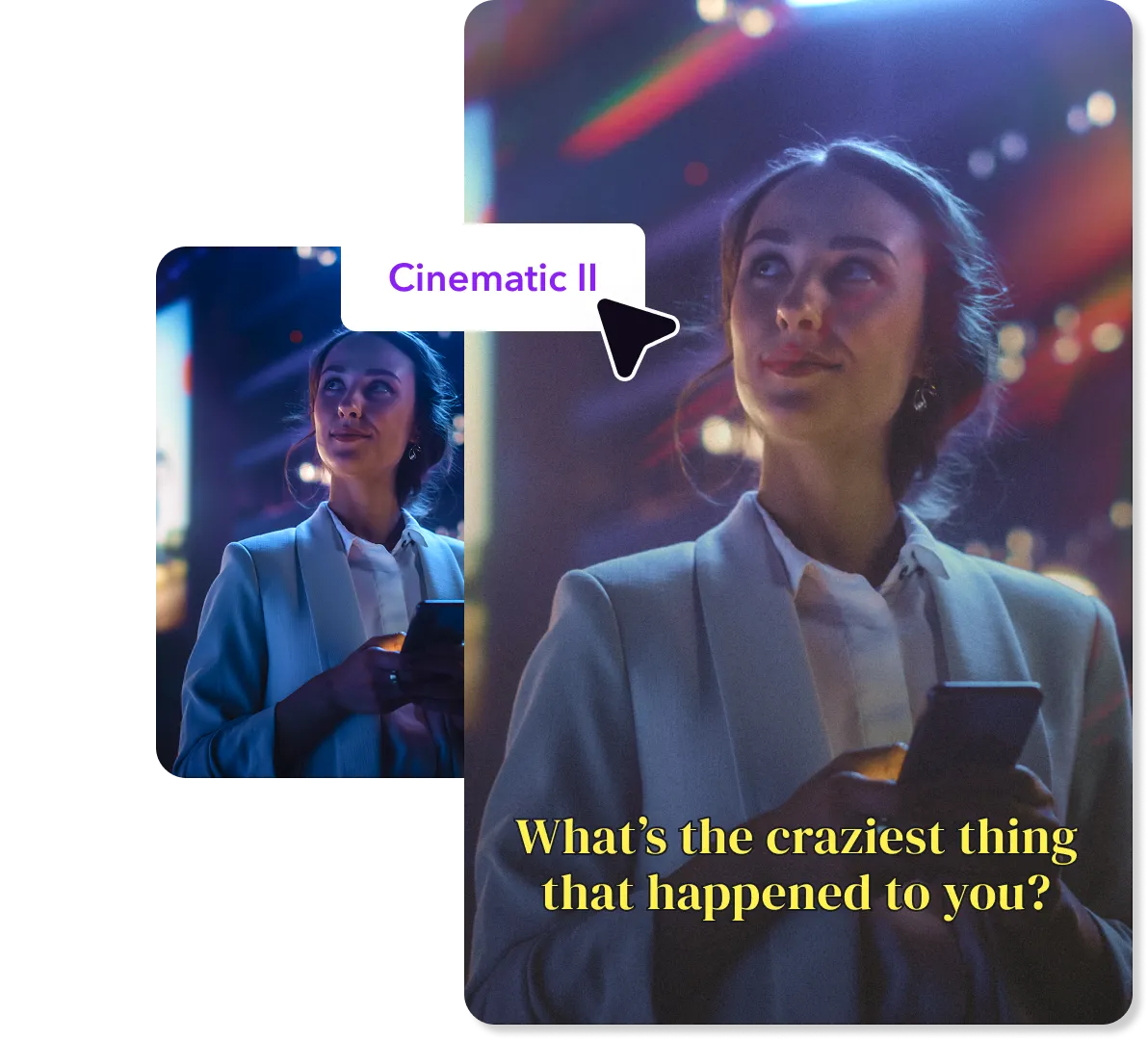 Um quadro de vídeo de um criador com o efeito de modelo Glitch AI do Captions.