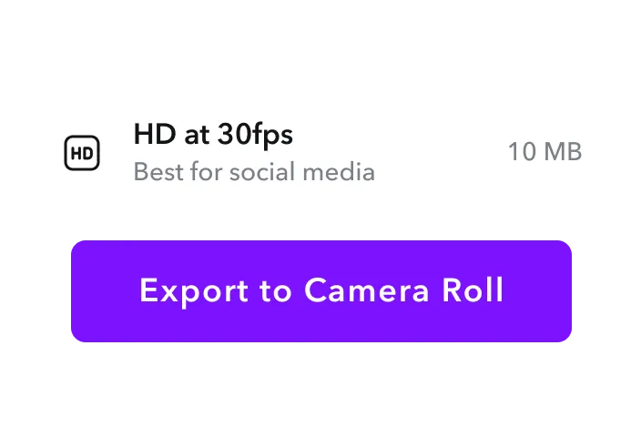 Uma captura de tela do editor de vídeo AI da Caption com a opção “Exportar para o rolo da câmera”.