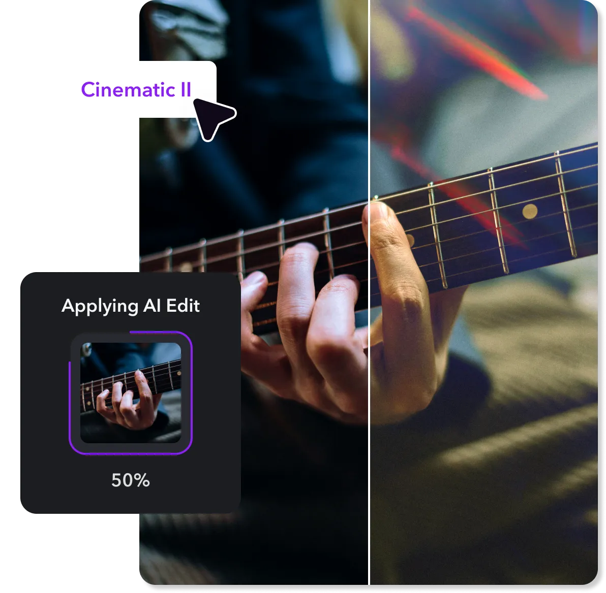 A before-and-after comparison of a video frame with VHS video effect.
