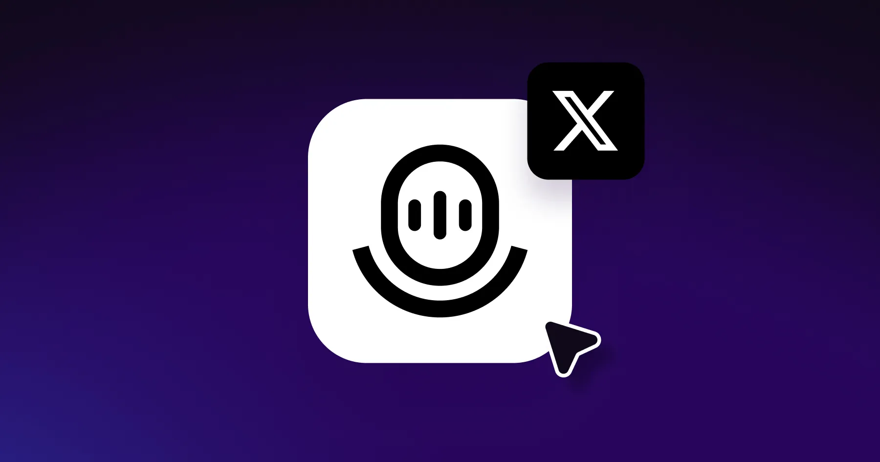 A microphone icon with the X logo with a purple background