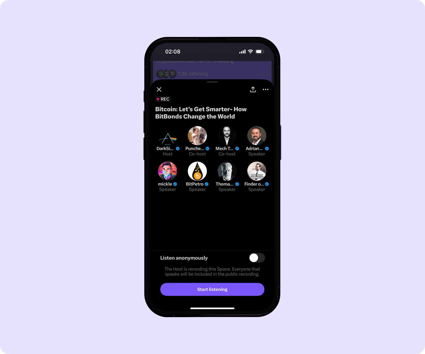 A screenshot of a live X Space