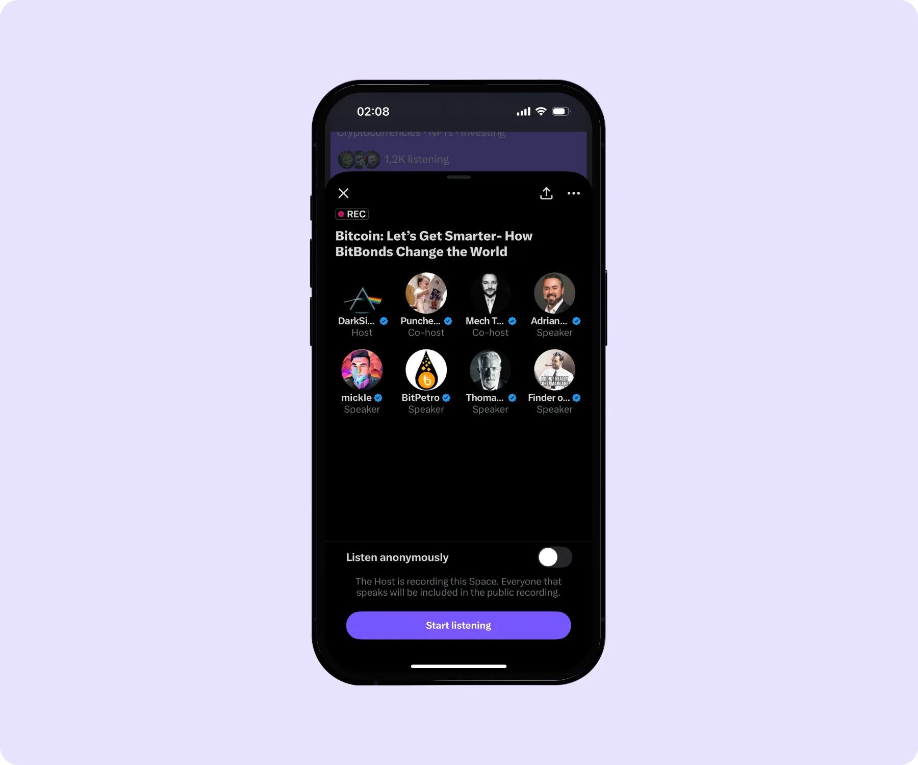 A screenshot of a live X Space