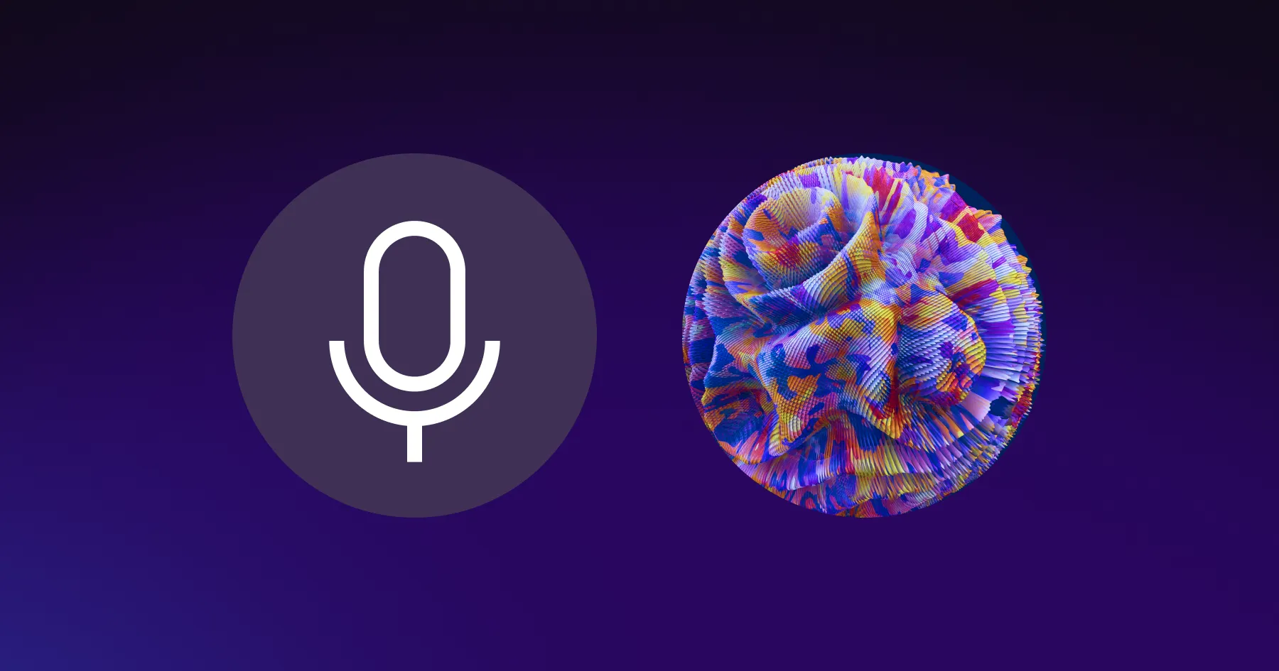A microphone icon next to a colorful abstract 3D shape, representing voice cloning and AI.