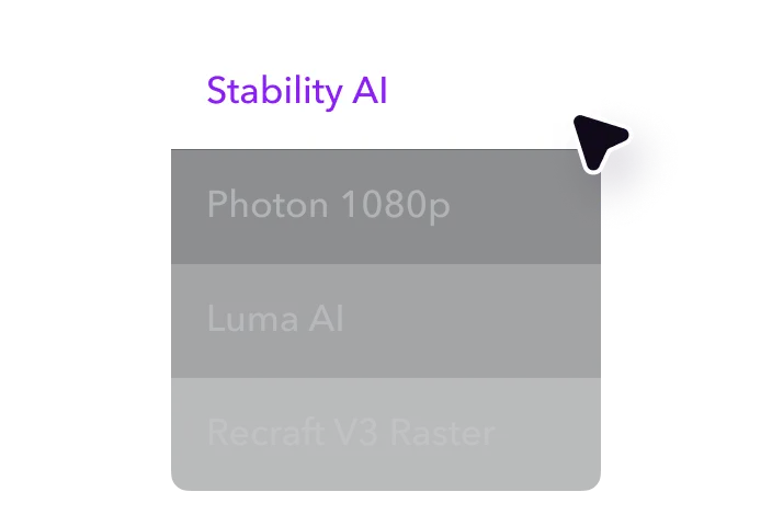 Um cursor selecionando o modelo gerador de imagens Stability AI em uma lista de modelos de geração de imagens AI.