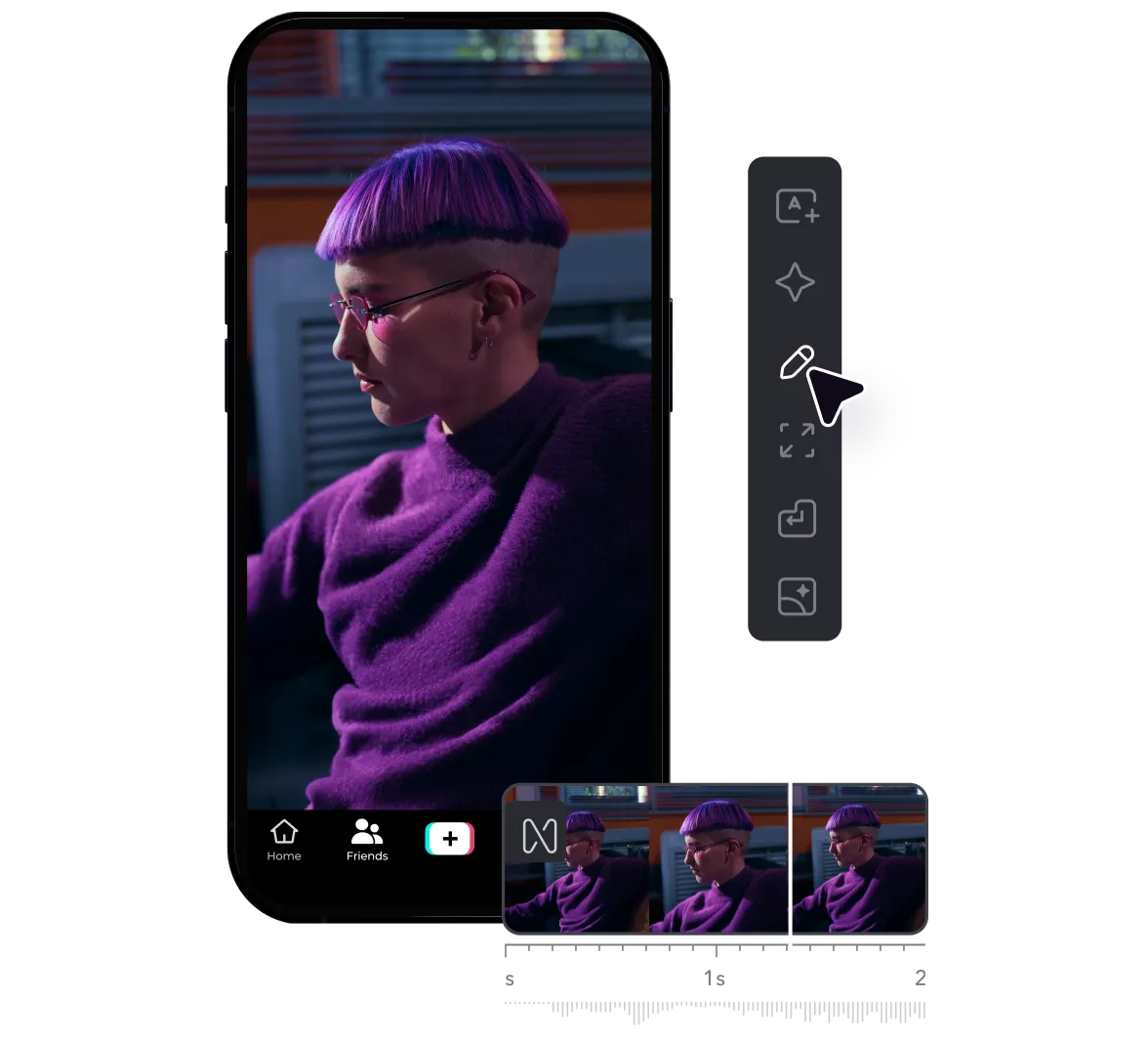 Um clipe do TikTok colocado dentro de uma linha do tempo de edição.
