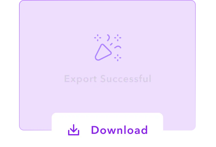 Exporte a mensagem de sucesso com os botões “Download” e “Compartilhar”.