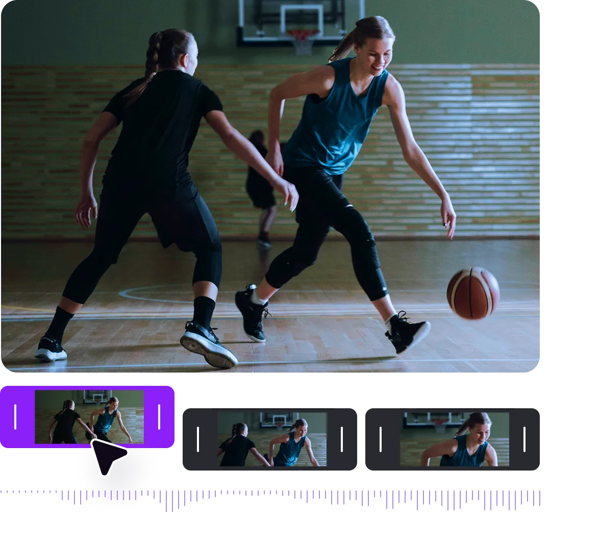 A clip of a person holding a basketball with editing features on the left.