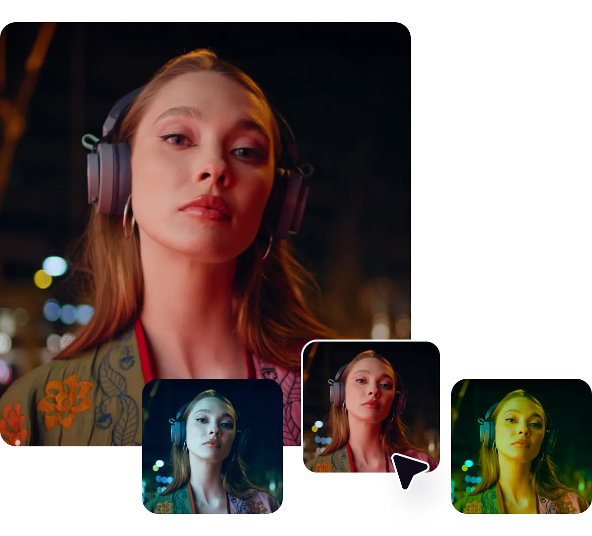 A video editor displaying a video with multiple filter options available for customization.