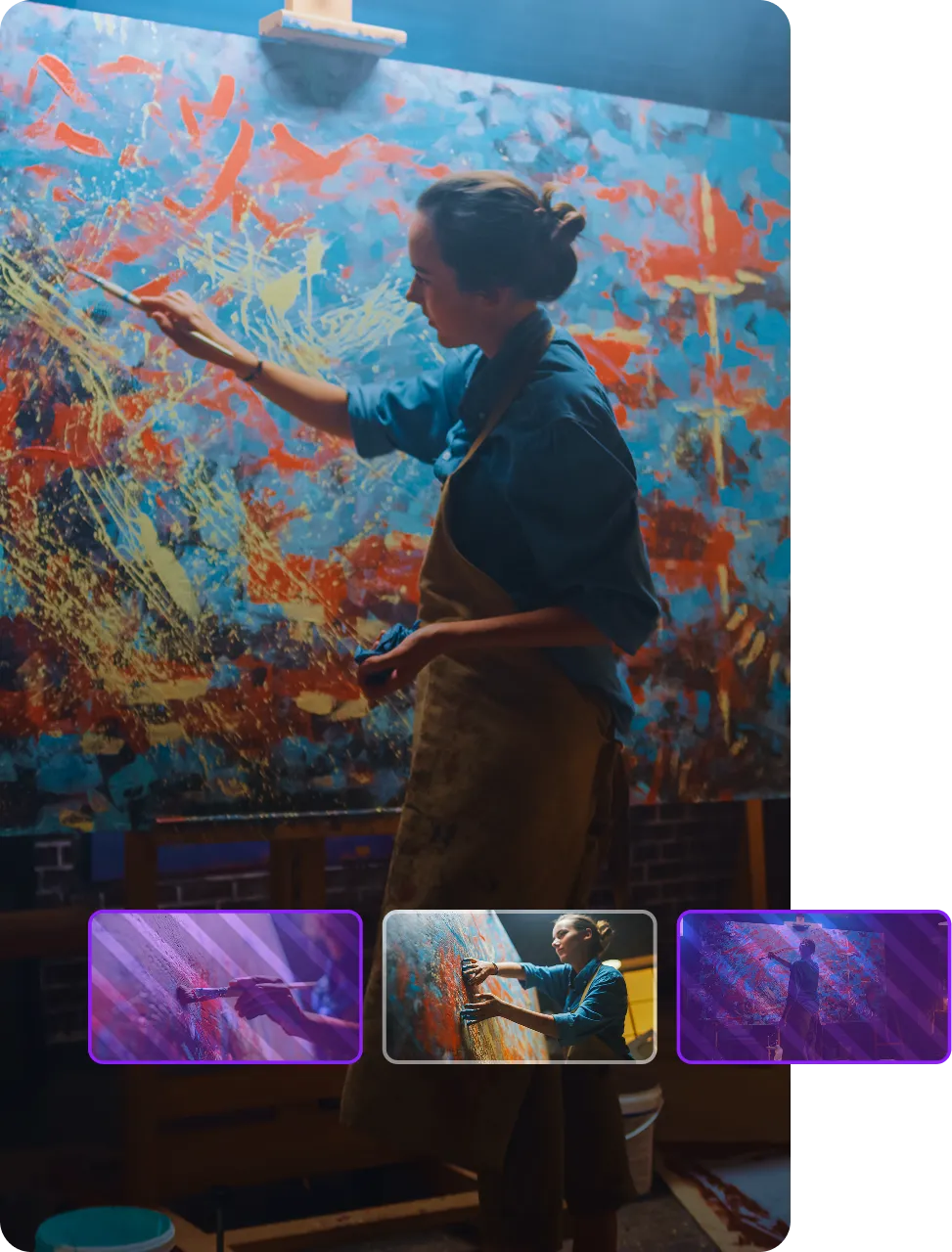 A video editor interface displaying a photo slideshow video in progress.