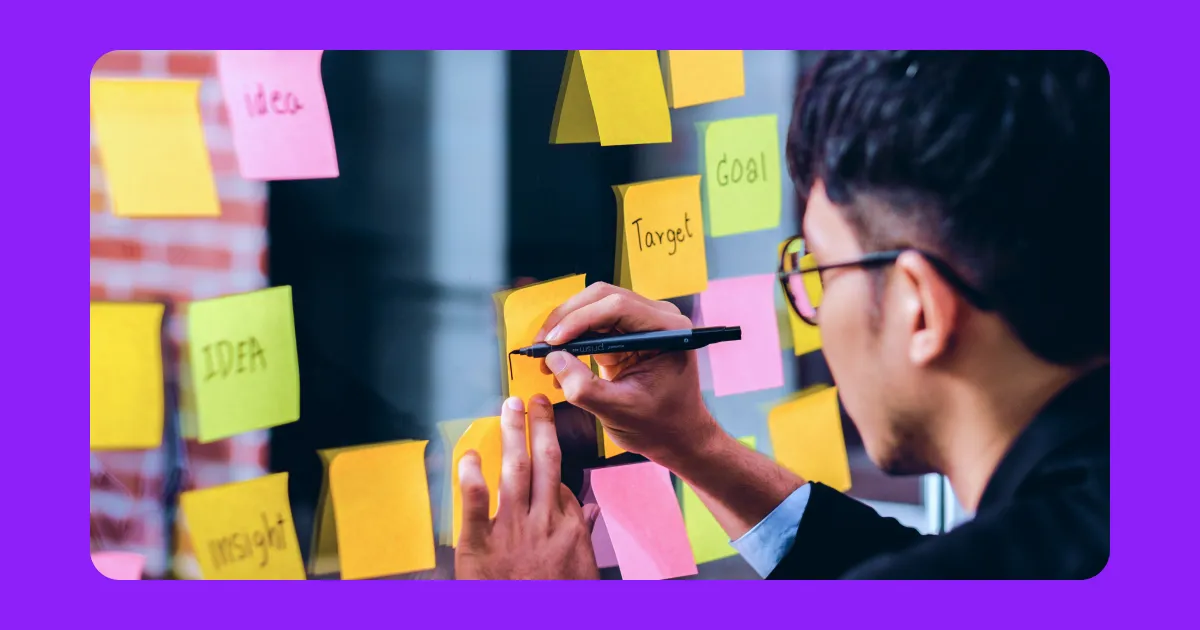Various post-it notes with content marketing ideas.