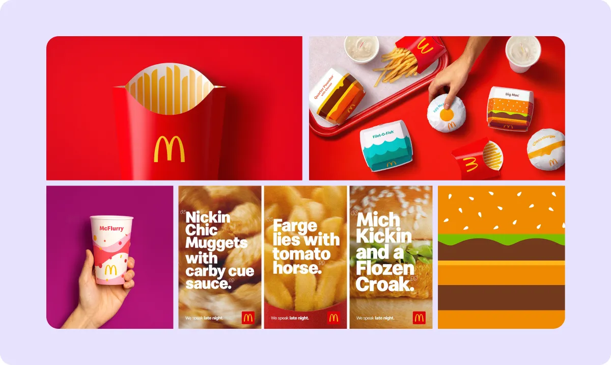 Various McDonald's brand elements, including logo, packaging, and signage.