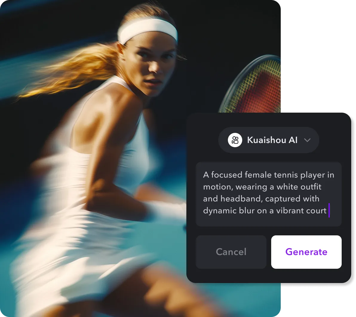 An image of a realistic AI-generated video with a text prompt beneath it.