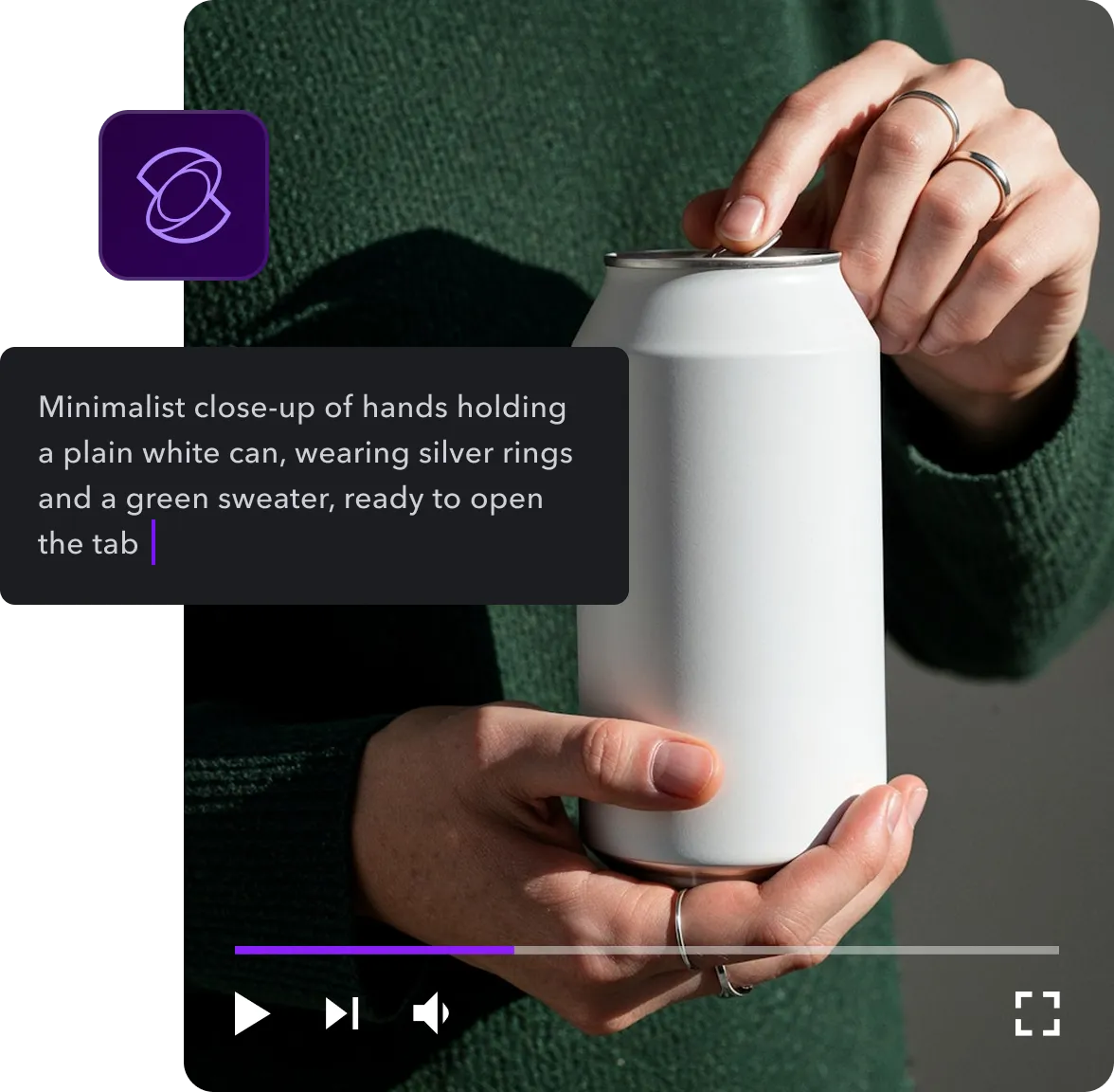 An image of an AI-generated video. The text prompt used to create the script is overlaid on top of the image alongside a snippet of the finished script.