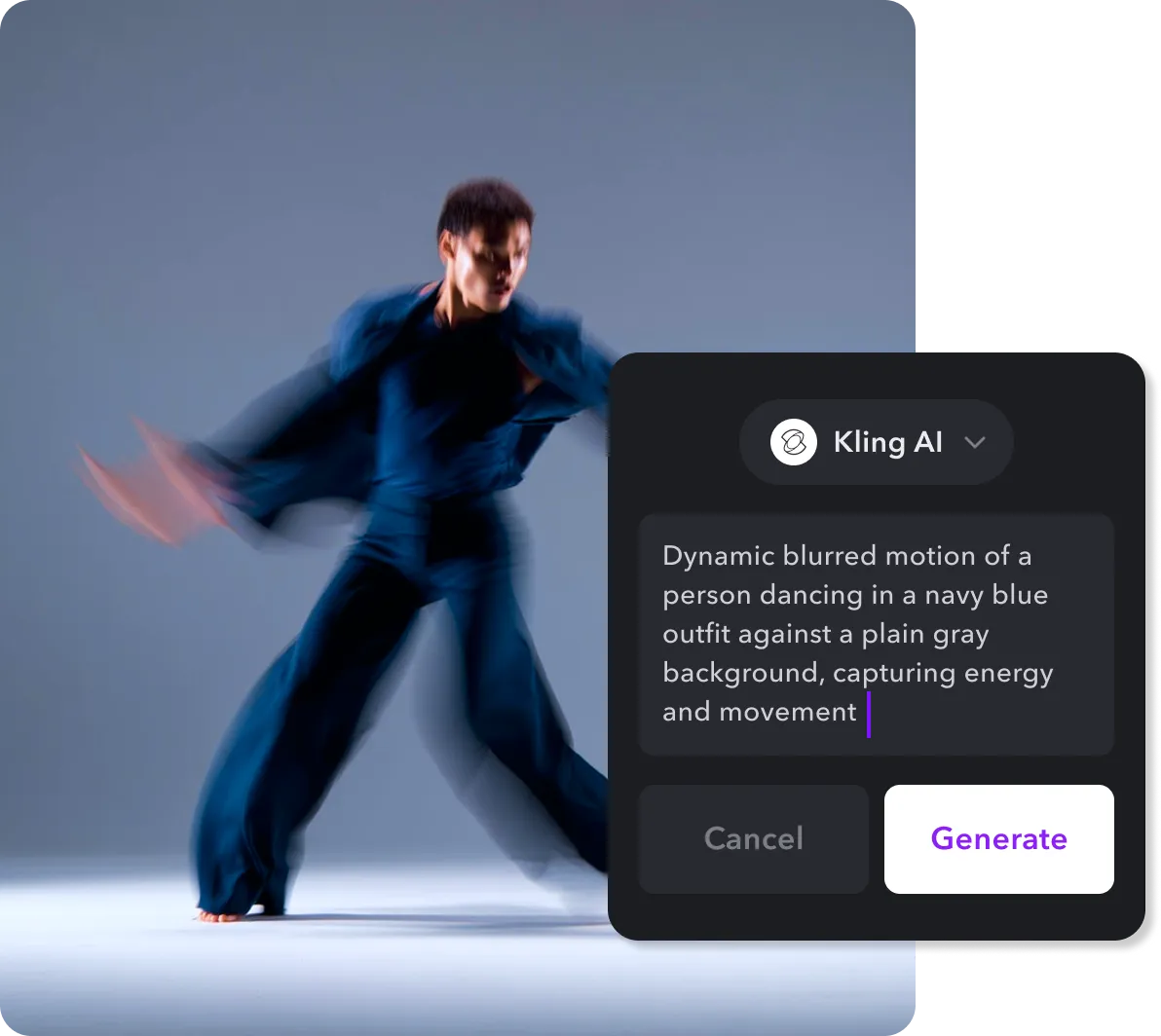 An image of an AI-generated video. Below is a snippet of the text prompt used to create it.