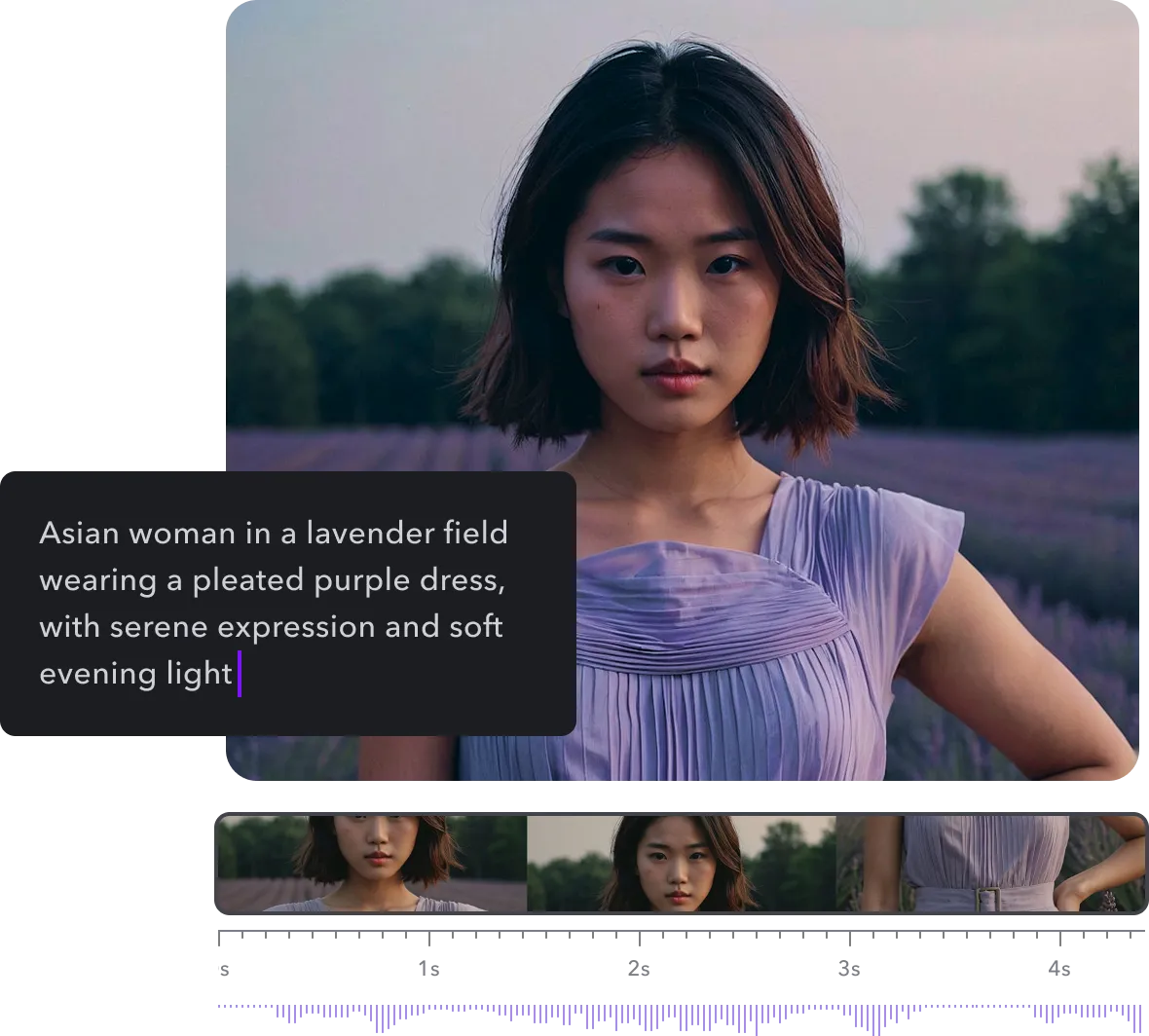 An image of an AI-generated video. Below is a snippet of the text prompt used to create it.