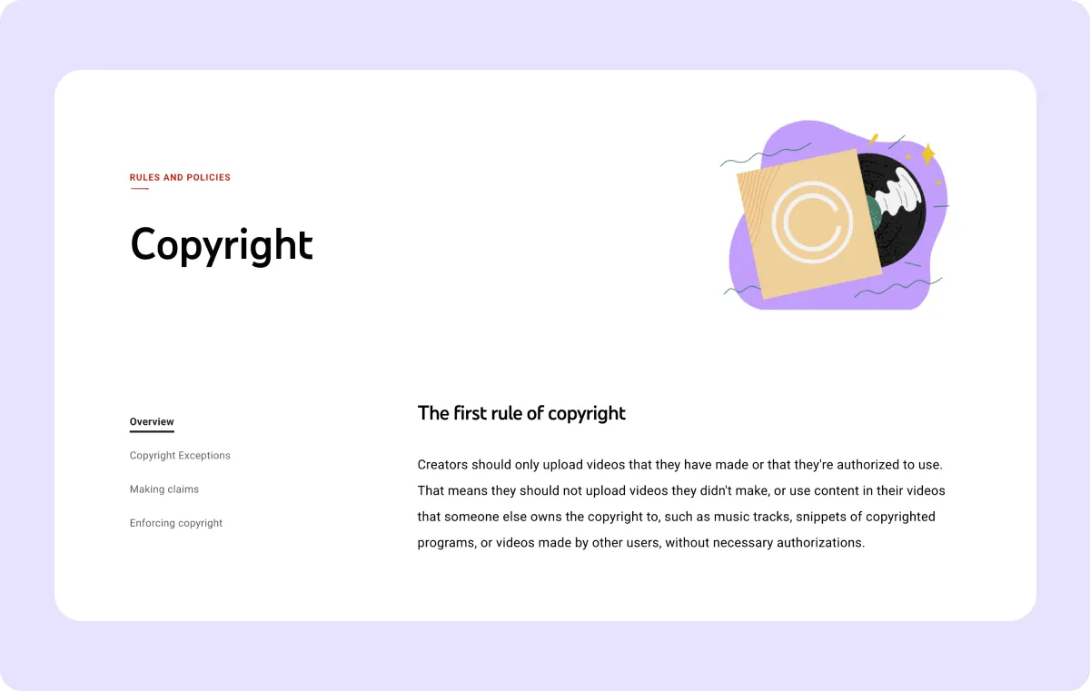 YouTube Copyright and Fair Use Policy Screenshot.