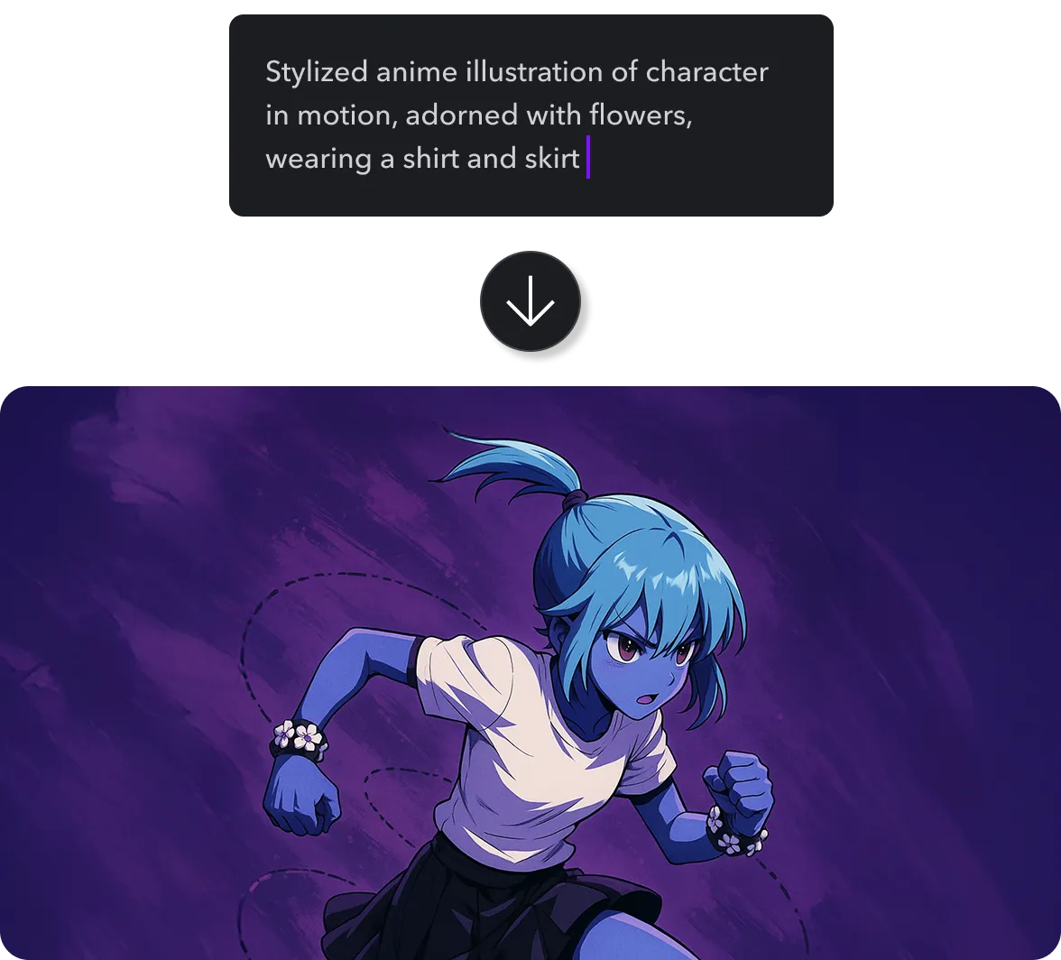 Uma caixa de aviso com uma seta apontando para um anime gerado por IA.