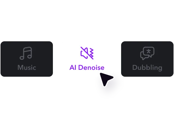 Cursor pairando sobre a opção “AI Denoise” nas Captions. 