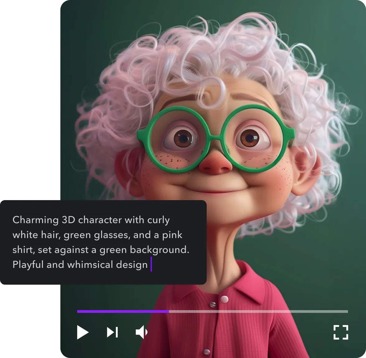 Uma imagem gerada sobreposta por um prompt, um botão “Play” e uma caixa de aviso com texto. 