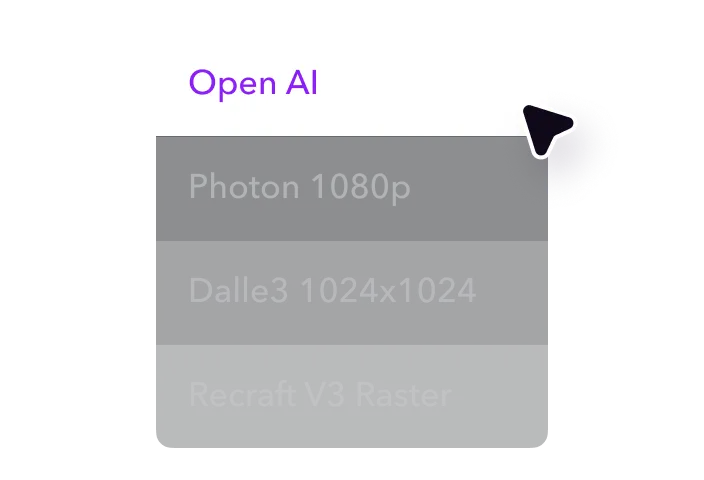 Um cursor selecionando o modelo Open AI em uma lista de modelos de geração de vídeo AI.
