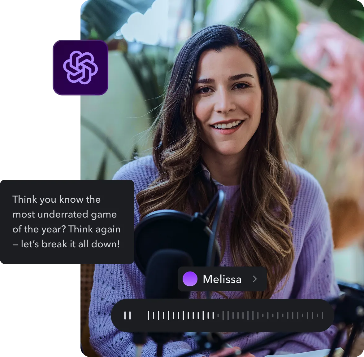 A screenshot of a video with a text box and text-to-speech options alongside a TTS-1 logo.