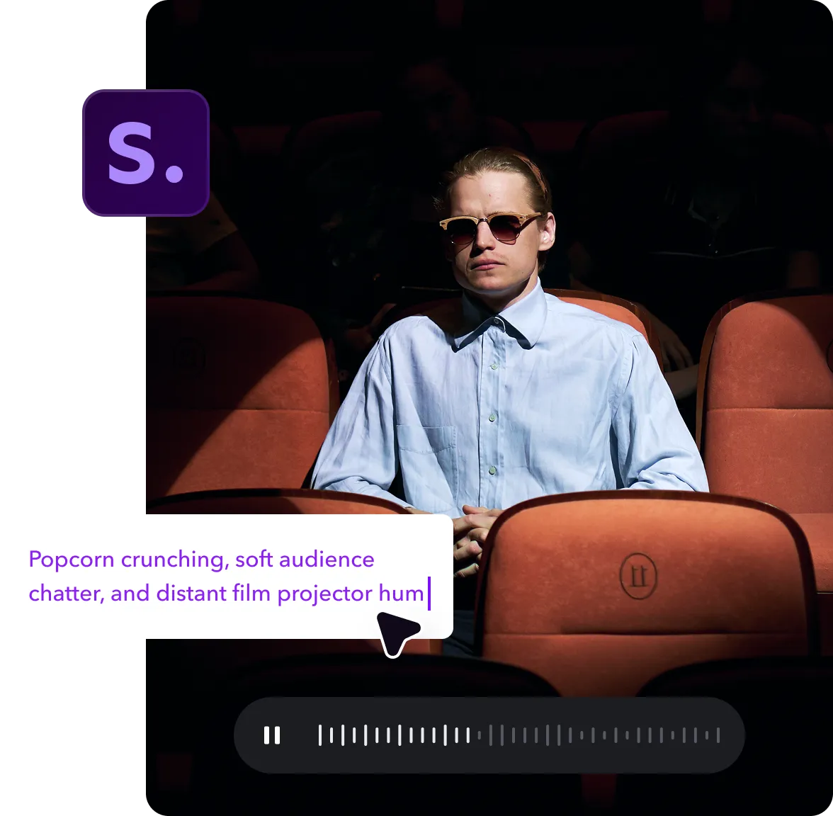 A video in the background and a text prompt showcasing sound generation.