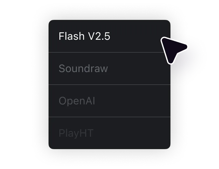 A menu with different tool options and “Flash V2.5” highlighted in white.
