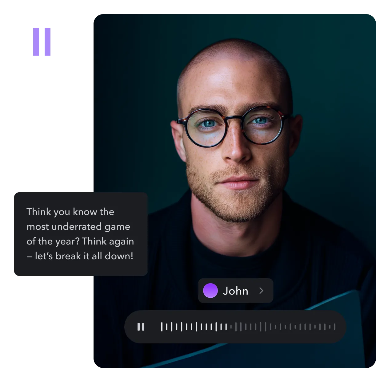 A screenshot of a video with a text box and text-to-speech options along a Multilingual v2 logo.