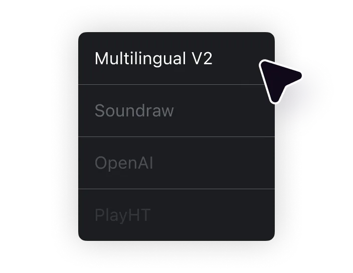 A cursor selecting an AI voice model from a list of AI voice generation models.