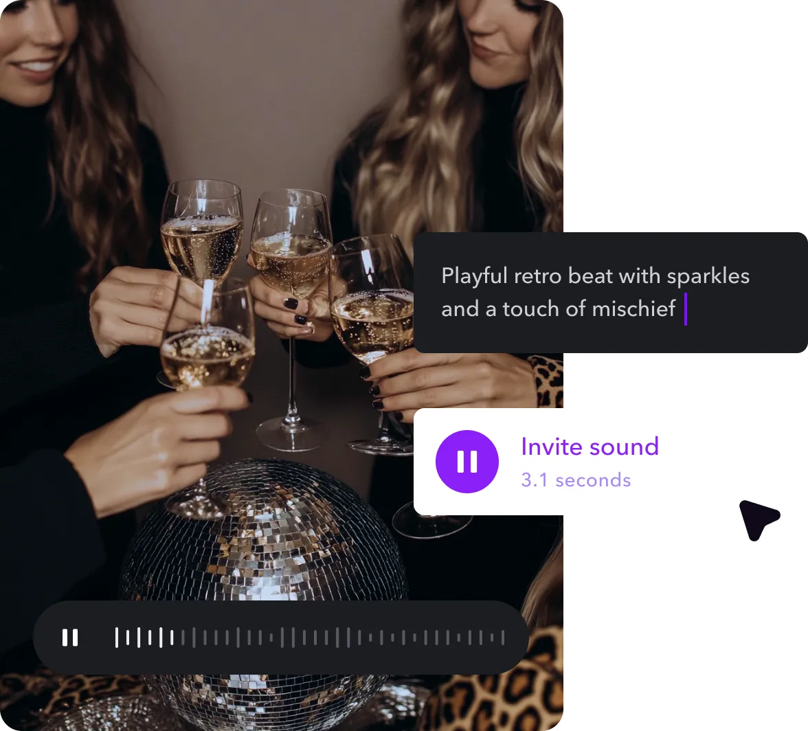 A video invitation with an AI music menu at the side.