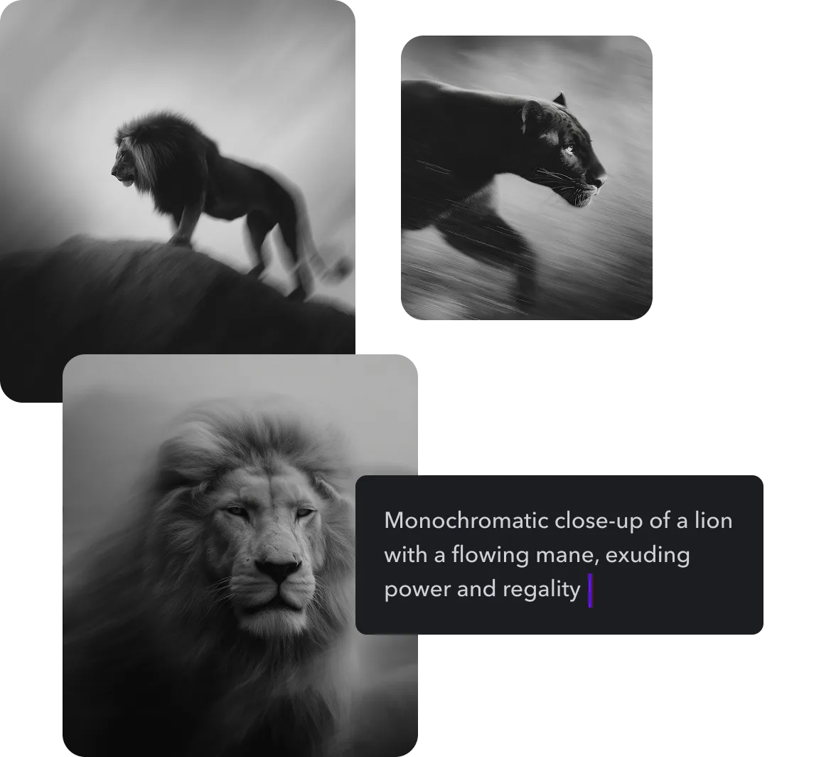 An AI image of animals overlaid by a prompt box with text and a “Generate Image” button underneath.