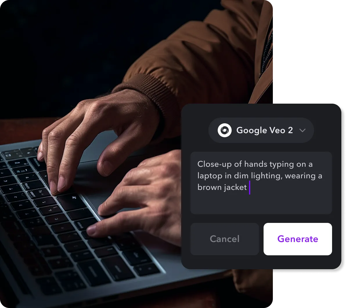A prompt video script with a cursor hovering over a “generate faceless video” button.