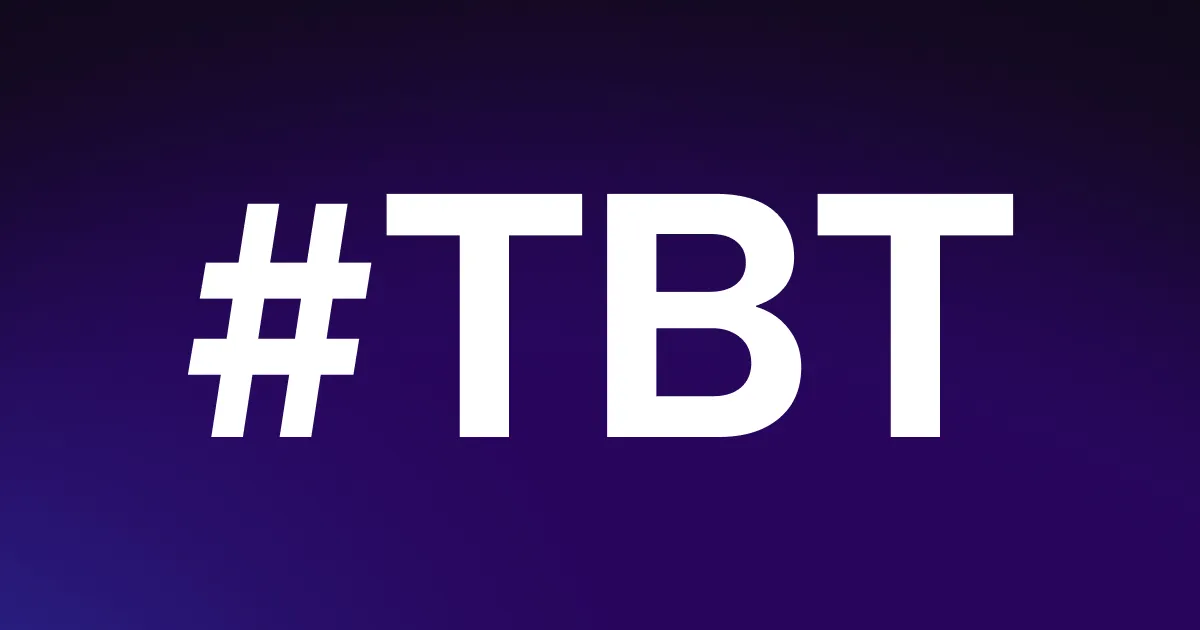 An image of the text “#TBT” with a purple background.