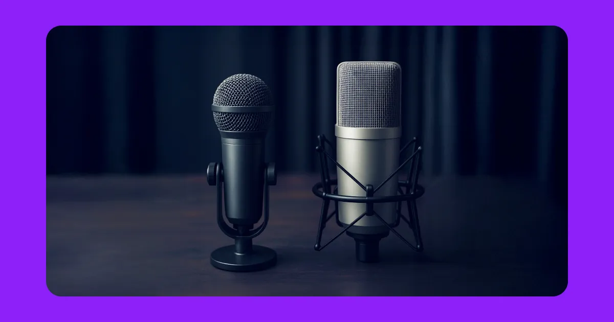 Dynamic and condenser microphones side by side, showcasing their design differences.
